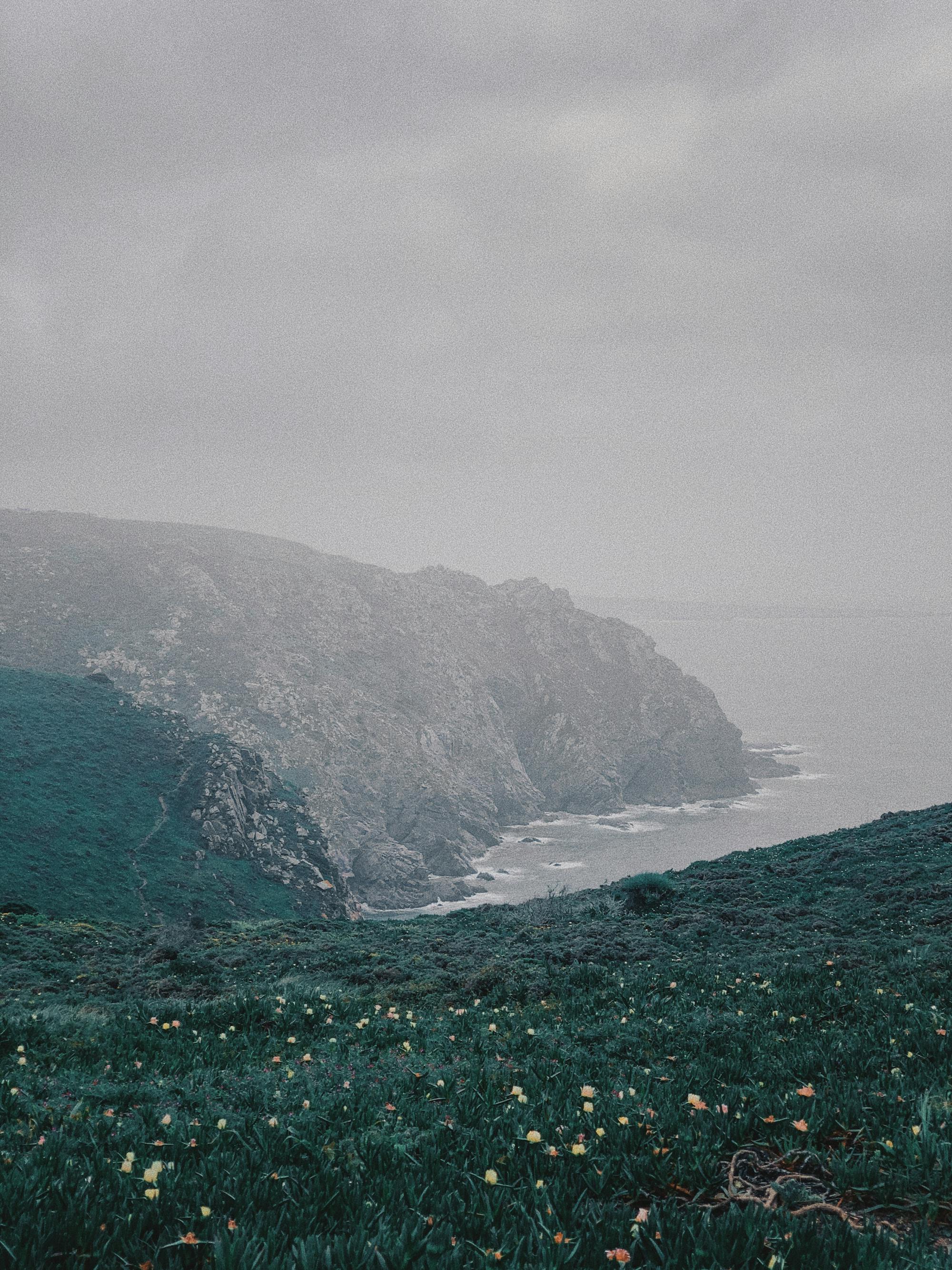 Misty coastline near Lisbon at first light