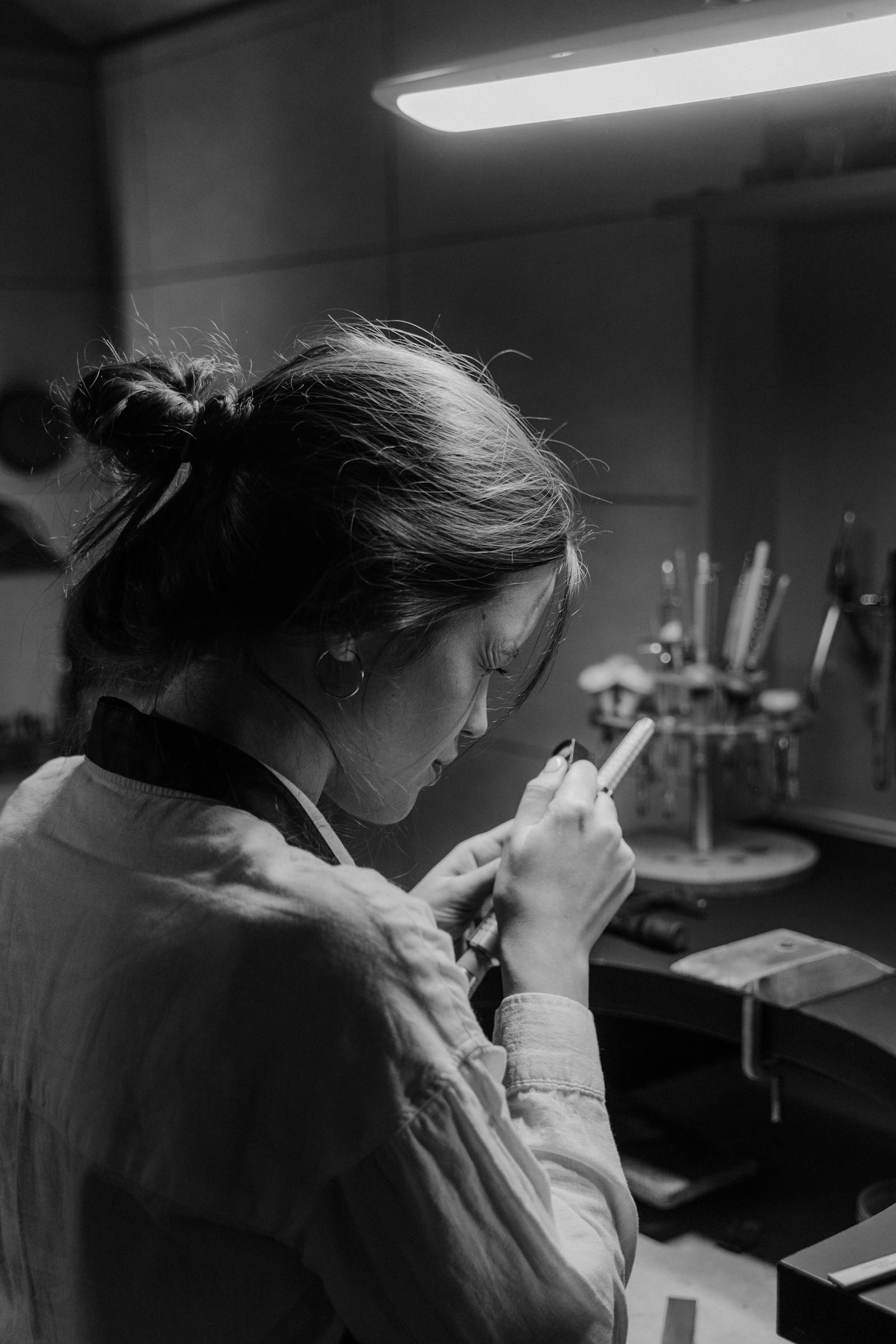 Portrait of a focused designer at the bench